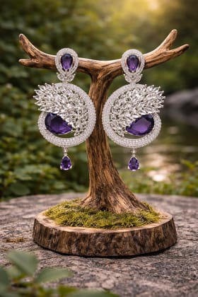 💜 Luxury American Diamond & Purple Stone Designer Earrings