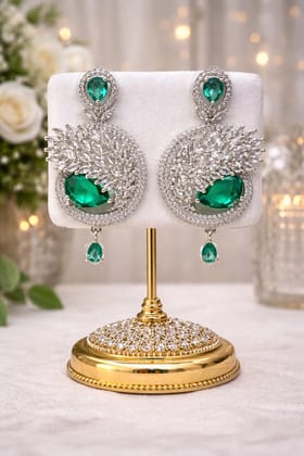✨Sea Green American Diamond Dangle Earrings for Women | Bridal, Wedding & Party Wear Statement Earrings ✨