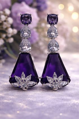 ✨Sliver Plated Violet and White Stone Geomatric Earrings ✨
