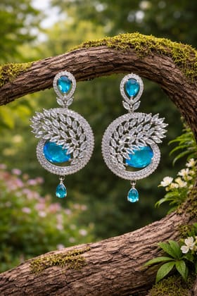 ✨ Aqua Blue American Diamond Statement Earrings – Elegant Party Wear Drop Earrings for Women ✨