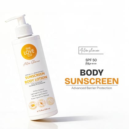 The Love Co SPF 50 PA++++ Sunscreen Body Lotion | Broad Spectrum UVA UVB Protection | No White Cast | With Niacinamide & Hyaluronic Acid | Lightweight & Non-Greasy | For All Skin Types | 200ml