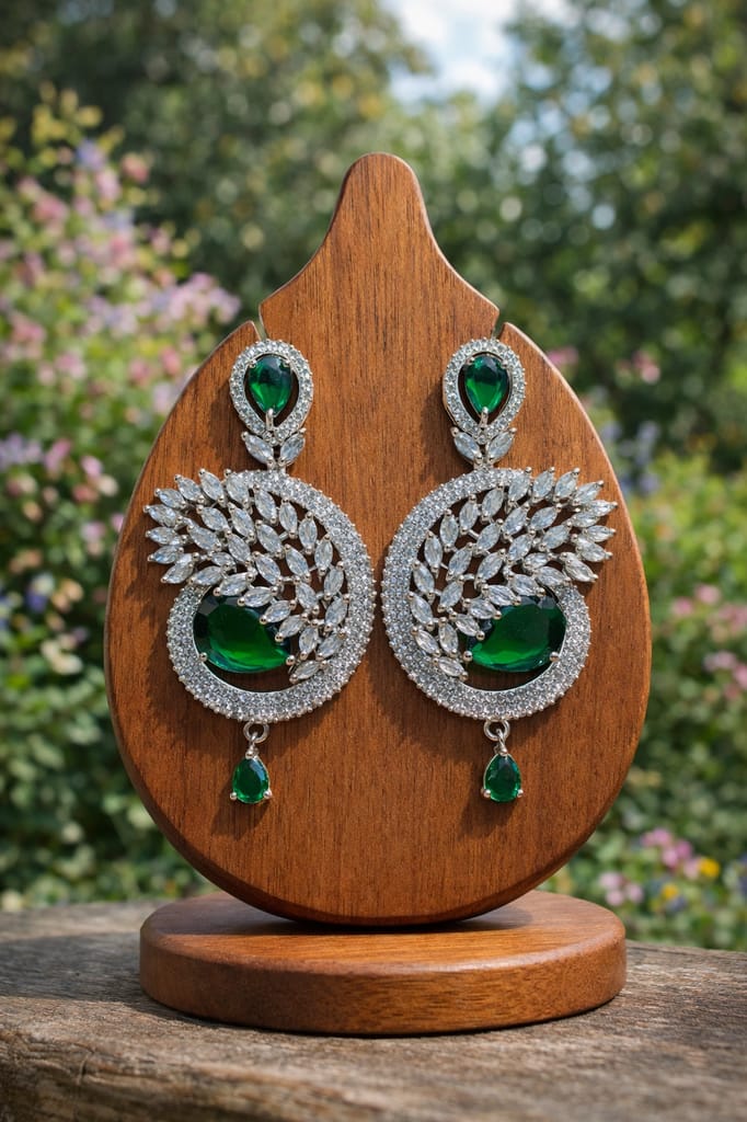 ✨ Green American Diamond Statement Earrings for Women – Party Wear Drop Earrings ✨