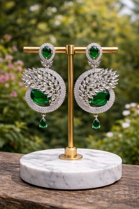 ✨ Green American Diamond Statement Earrings for Women – Party Wear Drop Earrings ✨