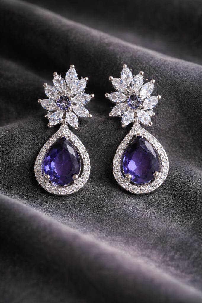 ✨ Royal Purple American Diamond Drop Earrings – Luxury Party Wear Statement Jewellery ✨
