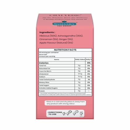 Chai Vedic Hibiscus Ashwagandha Rebloom Herbal Infusion Tea, 20 Bags, 40g, with Cinnamon, Ginger and Apple Flavour