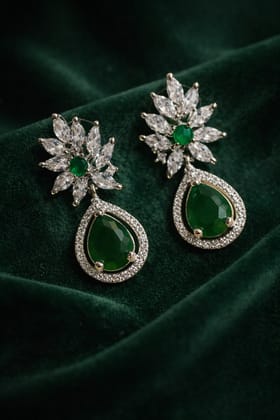✨ Emerald Green American Diamond Drop Earrings – Elegant Party Wear Statement Jewellery ✨