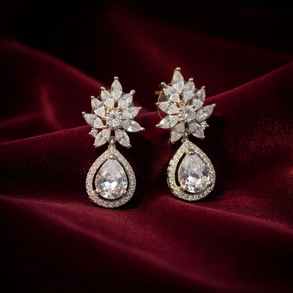 ✨ Classic White American Diamond Drop Earrings – Elegant Bridal & Party Wear Jewellery ✨