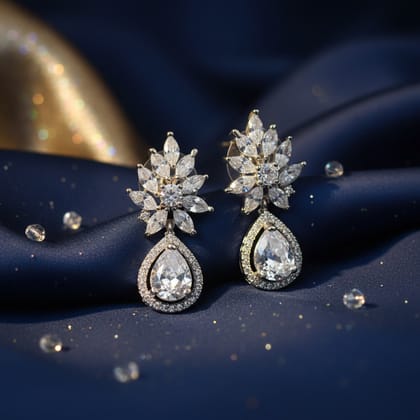 ✨ Classic White American Diamond Drop Earrings – Elegant Bridal & Party Wear Jewellery ✨