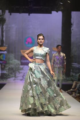 Floral Jacquard Organza Lehenga for Sangeet-S