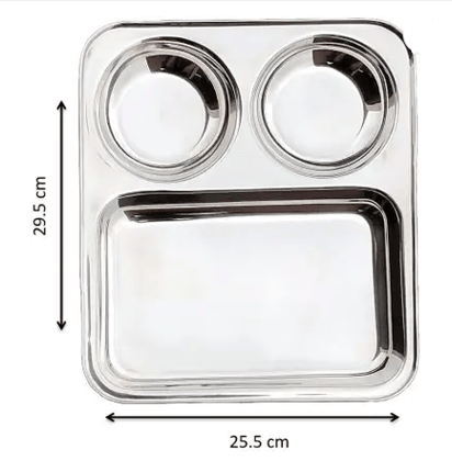 WEKTU Stainless steel Pav Bhaji Plate | Lunch Plate | Bhojan Thali 3 in 1 Compartments Dinner Plate