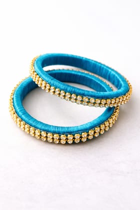 Turquoise Silk Thread Stone Work Bangles Set