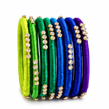 Multicolor Silk Thread Stone Bangles Set