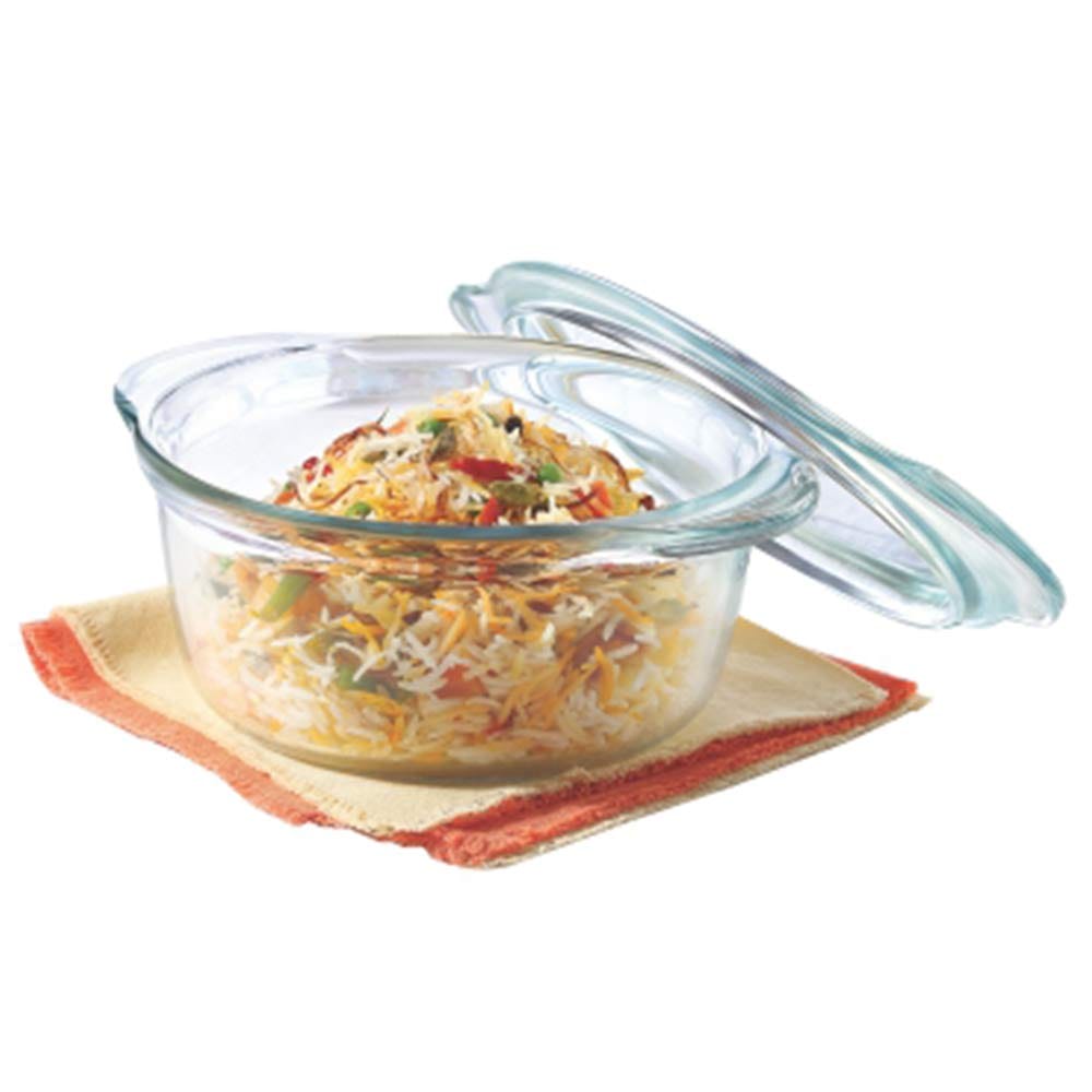 Borosil Glass Casserole Oven and Microwave Safe Serving Bowl with Glass Lid, 1.75L, Transparent - Cookware | Buy online on ZillyBuy
