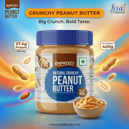 Ruparel’s Natural Crunchy Peanut Butter 400g | 100% Roasted Peanuts | Source of Protein | Delicious & Wholesome | Smooth Nut Butter Spread for Bread, Sandwich & Smoothies