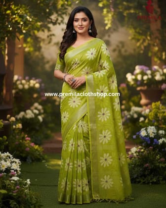 linen Floral print Saree