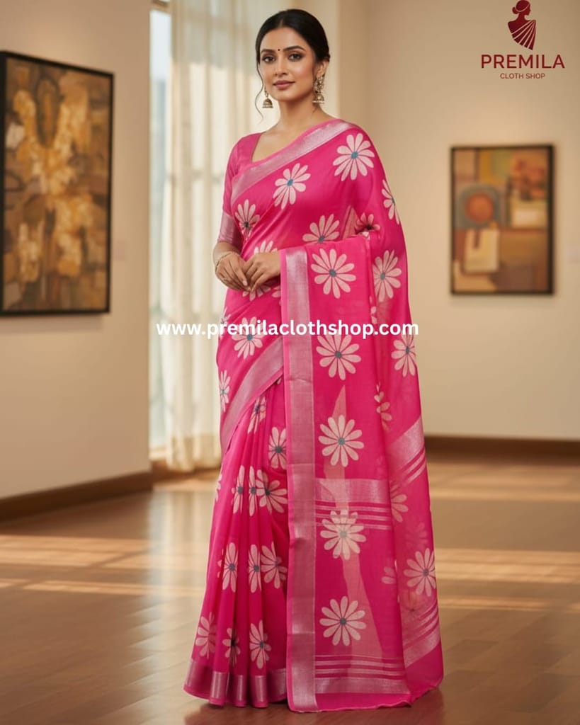 linen Floral print Saree