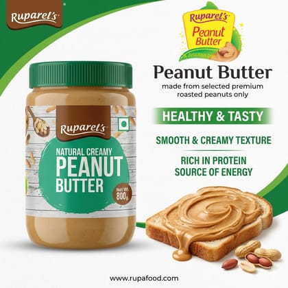 Ruparel’s Natural Creamy Peanut Butter 800g | 100% Roasted Peanuts | Source of Protein | Delicious & Wholesome | Smooth Nut Butter Spread for Bread, Sandwich & Smoothies