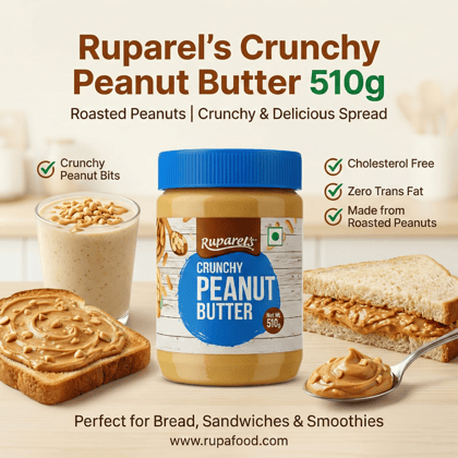 Ruparel’s Crunchy Peanut Butter 510g | Roasted Peanuts | Smooth & Delicious Spread | Cholesterol Free | Zero Trans Fat | Tasty & Healthy Nut Butter Perfect for Bread, Sandwiches & Smoothies