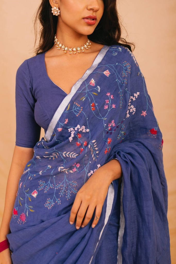 linen cotton with Handmade embroidery