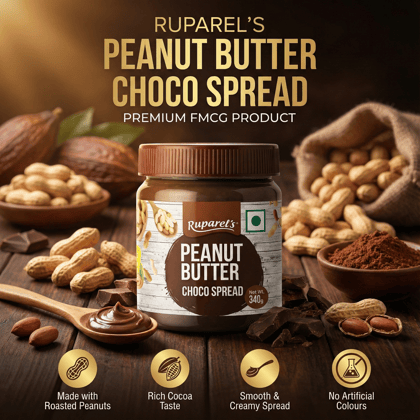 Ruparel Peanut Butter Choco Spread 340g | Smooth & Creamy Spread | Delicious Choco Flavor | Perfect for Bread, Sandwiches, Toast & Breakfast Chocolate Recipes Protein Rich Healthy Spread | Gym & Kids | Vegetarian