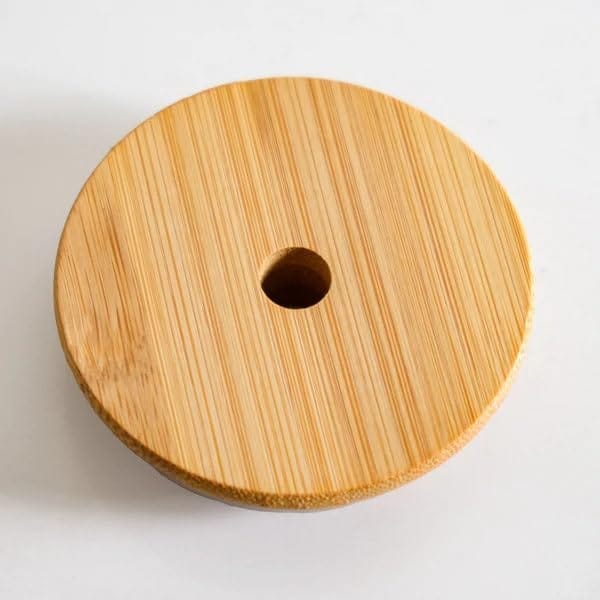 Juice & Water Sipper with Bamboo Lid and Straw, 440 ML, Set of 1, Glass Tumbler for Milkshakes, Coffee, Falooda and Mix Drink, Drinking Jar for Home, Office, Restaurant