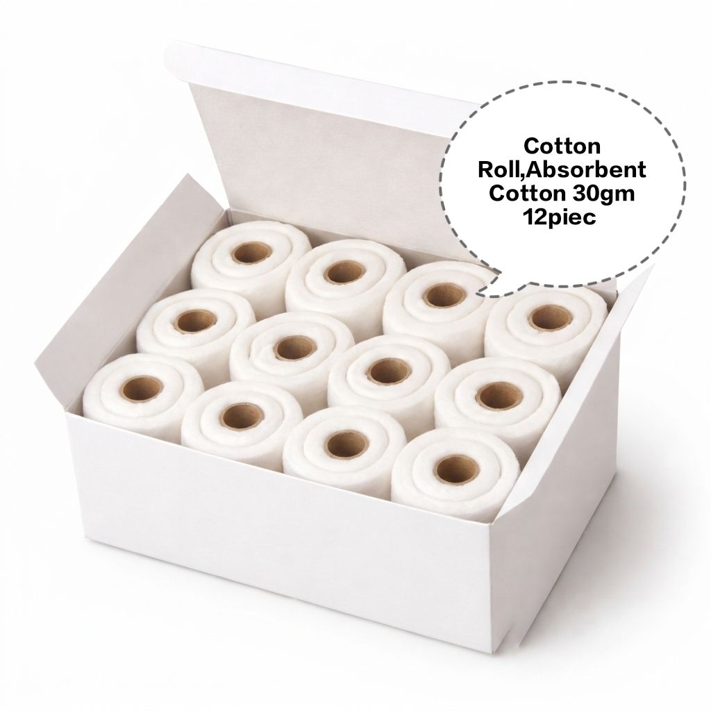 Cotton Roll, Absorbent Cotton, Soft Cotton Roll, Multipurpose Cotton Roll, Cotton Wool Roll 30gm/12pieces