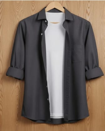 Voroxy Men Solid Casual Grey Shirt