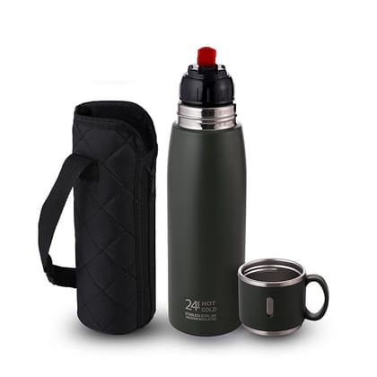 CELLO Duro Cup Style Thermosteel Flask, 1000ml | 24 Hours Hot & Cold | Dual Purpose Cup & Cap| Flask for Tea Coffee | Ideal for Office, Gym, Home, Kitchen, Trekking, Travel Bottle
