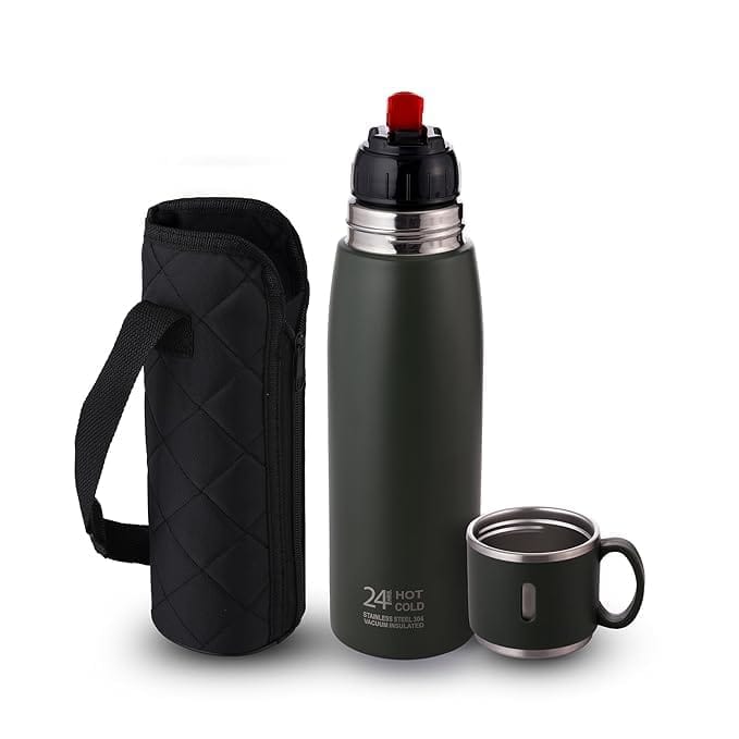 CELLO Duro Cup Style Thermosteel Flask, 1000ml | 24 Hours Hot & Cold | Dual Purpose Cup & Cap| Flask for Tea Coffee | Ideal for Office, Gym, Home, Kitchen, Trekking, Travel Bottle