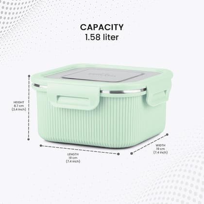 MILTON Cool Touch Square 1600 Stainless Steel Container, 1580 ml | Microwave Safe | Food Grade | BPA Free | Refrigerator Safe