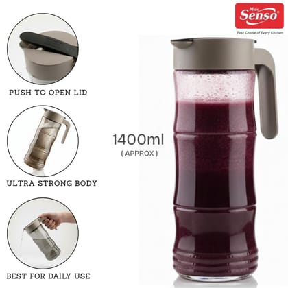Max Senso Bamboo Multipurpose Plastic Jug Food Grade Unbreakable Water Jug with Push to Open Lid for Serving Water, Juice, Beverages,1400ml, Polycarbonate Body, (Colour May Very)