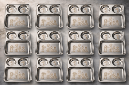 WEKTU 3-Section Stainless Steel Kids Dinner Plate, 26 cm, Laser Engraved Chhota Bheem & Friends Design, Partition Thali for Kanyak / Kanjak Pujan.