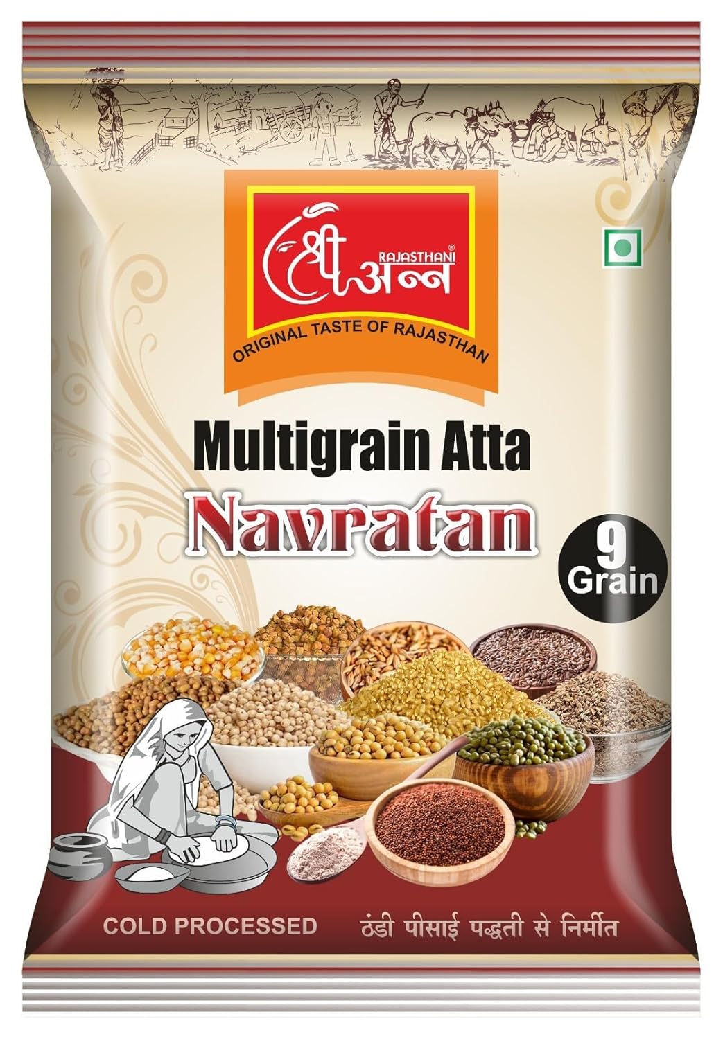 Rajasthani Shree ann Navratan Multigrain Atta 1kg, 9 Grain Cold Processed Flour, 75% millets & 25% wheat