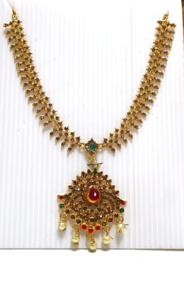Traditional Gold-Plated Lakshmi Choker Necklace with Ruby & Emerald Stones