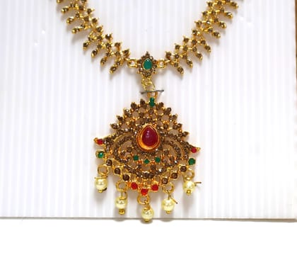 Traditional Gold-Plated Lakshmi Choker Necklace with Ruby & Emerald Stones