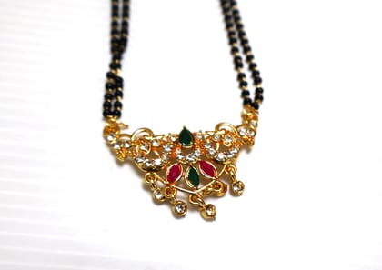 Elegant Gold-Plated Mangalsutra with Black Beads and Gemstone Pendant