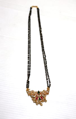 Elegant Gold-Plated Mangalsutra with Black Beads and Gemstone Pendant