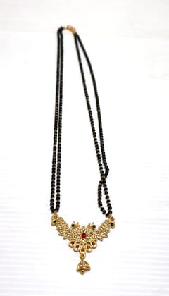 Traditional Gold Plated Black Bead Mangalsutra with Gemstone Pendant