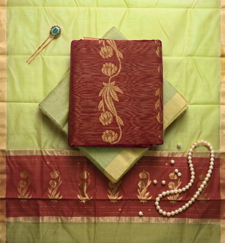 Handloom Chanderi Silk Cotton 3 Piece Suit Set 