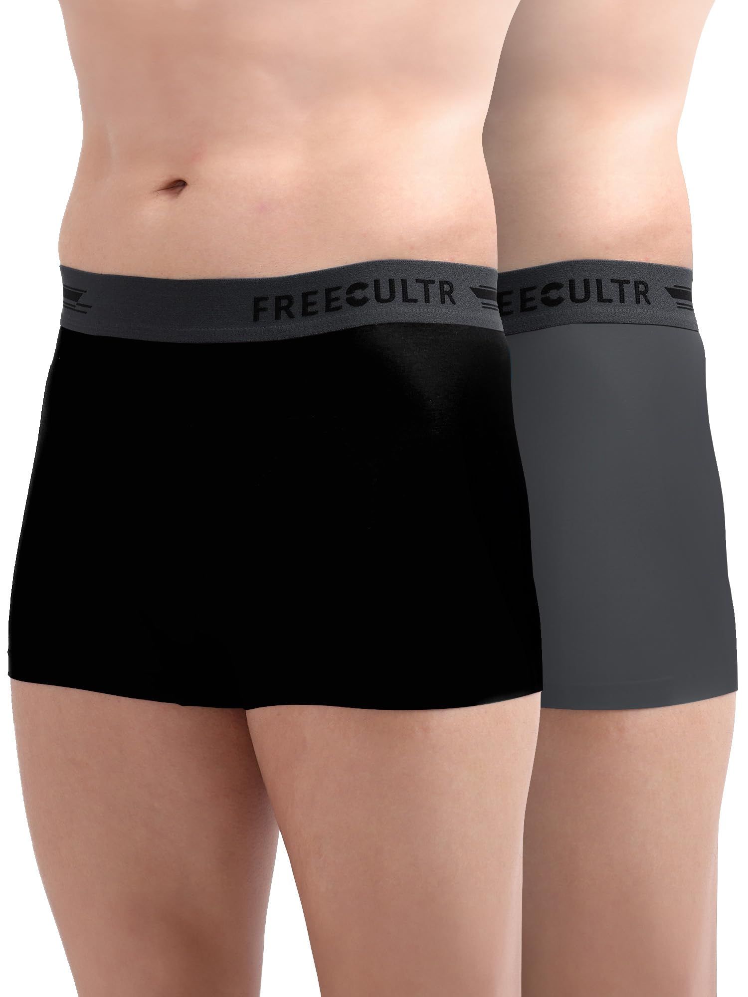 Freecultr Men's Underwear Anti Bacterial Micromodal Airsoft Trunk - Non Itch No Chaffing Sweat Proof - Pack of 2-Ash Grey,Pot Black