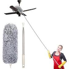 Improved Extra Long Microfiber Duster with Extension Pole (30 to 100 inches) Scratch-Resistant Cover, Bendable, Washable, Lint Free Feather Dusters for Cleaning Roof, Ceiling Fan,Blinds,Cobwebs