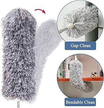 Microfiber Extendable Duster,with 30-100 Inches Stretch Extension Pole, Bendable&Washable Cobweb Duster,Perfect Reusable Feather Duster for Cleaning High Ceiling,Blinds,Fans