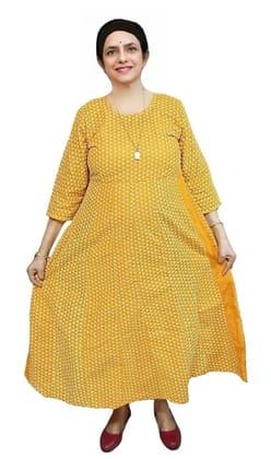 Women's Cotton Chikan Embroidered Kurta | Size M | Anarkali Kurti | Mustard Yellow