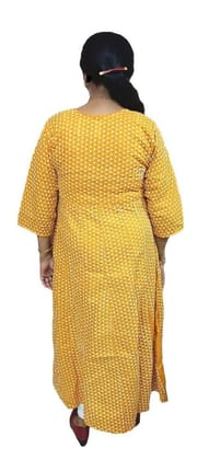 Women's Cotton Chikan Embroidered Kurta | Size M | Anarkali Kurti | Mustard Yellow