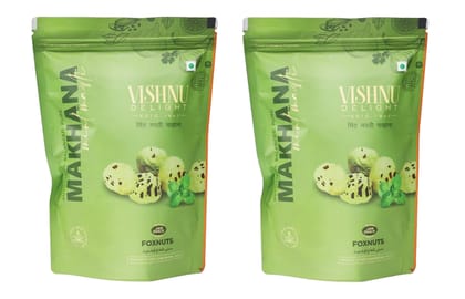 Vishnu Delight Roasted Organic Makhana, Mint Masti Flavor, 2 Packs of 60g Each - Refreshing, Cooling, and Deliciously Addictive Fox Nut Snacks with a Hint of Minty Freshness