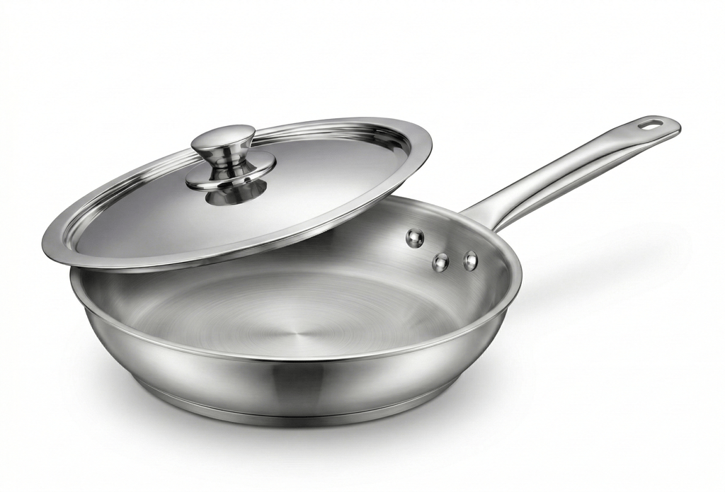 Premium Tri-Ply Stainless Steel Fry Pan with Lid -  Induction Compatible Skillet, Riveted Handle, Sauté Pan for Even Heat Distribution - Cookware | Buy online on ZillyBuy