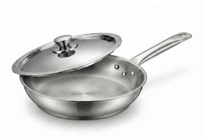 Premium Tri-Ply Stainless Steel Fry Pan with Lid -  Induction Compatible Skillet, Riveted Handle, Sauté Pan for Even Heat Distribution