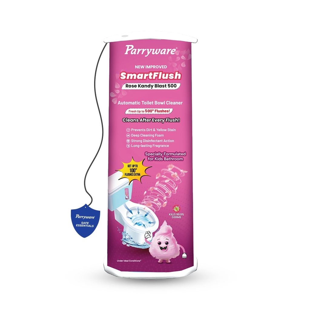 Parryware SMARTFLUSH In-Tank Automatic Toilet Bowl Cleaner - Rose Kandy Blast 500 | 99.9% Disinfection | Specially for Kids Bathroom | Lasts upto 600* Flushes | FCSF0503