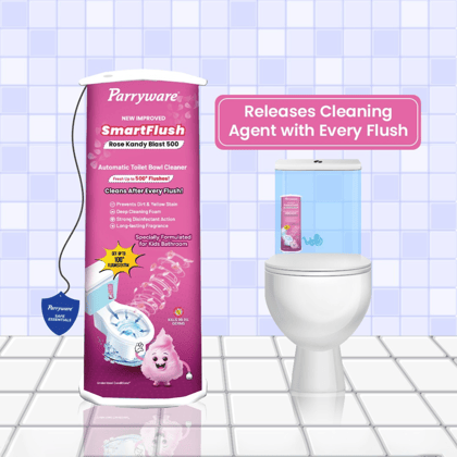 Parryware SMARTFLUSH In-Cistern Automatic Toilet Bowl Cleaner (Pk of 2) - Rose Kandy Blast 500 | 99.9% Disinfection | Specially for Kids Bathroom | Lasts upto 600* Flushes | FCSF0503