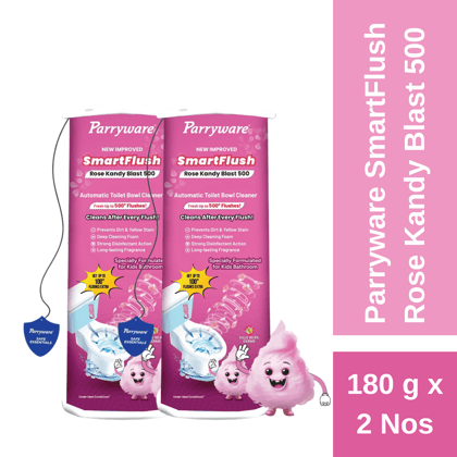Parryware SMARTFLUSH In-Cistern Automatic Toilet Bowl Cleaner (Pk of 2) - Rose Kandy Blast 500 | 99.9% Disinfection | Specially for Kids Bathroom | Lasts upto 600* Flushes | FCSF0503